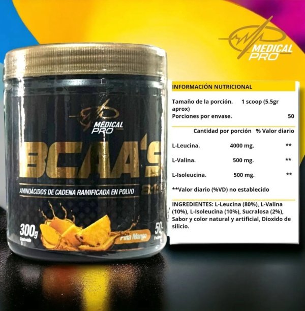 BCAA's 8:1:1 Piña Mango (Aminoácidos de cadena ramificada en polvo)