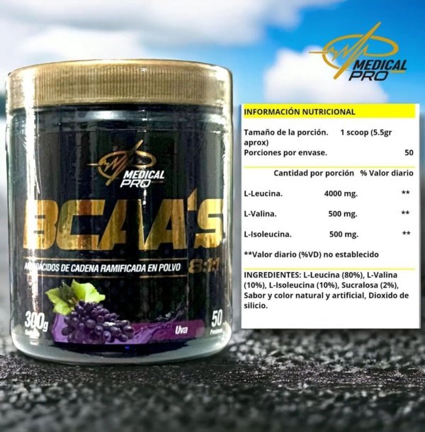 BCAA's 8:1:1 Uva (Aminoácidos de cadena ramificada en polvo)