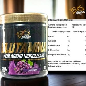 Glutamina + Colágeno Hidrolizado Sabor Uva (300 g)