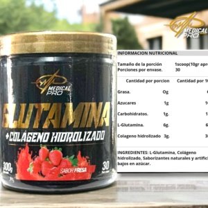 Glutamina + Colágeno Hidrolizado Sabor Fresa (300 g)
